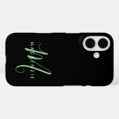 Elegant Modern Black Green Script Monogram Case-Mate iPhone Hülle (Rückseite (Horizontal))
