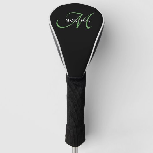 Elegant Modern Black Green Script Monogram Golf Headcover (Vorderseite)