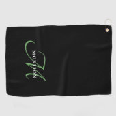 Elegant Modern Black GreenScript Monogram Golfhandtuch (Horizontal)