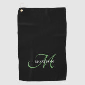 Elegant Modern Black GreenScript Monogram Golfhandtuch (Vorderseite)