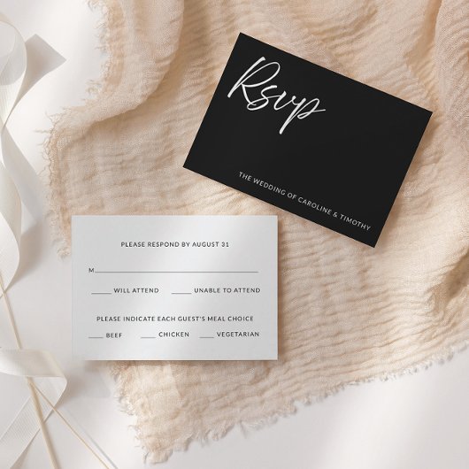 Elegant Modern Black Tie Wedding RSVP Card Mitteilungskarte