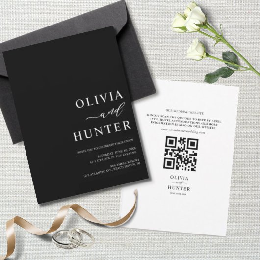Elegant Modern Black Wedding All-in-One Einladung