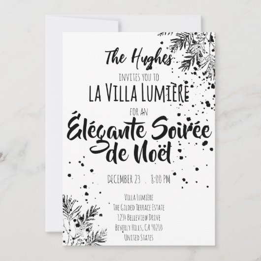 Elegant Modern Black & White Christmas Invite Einladung (Vorderseite)