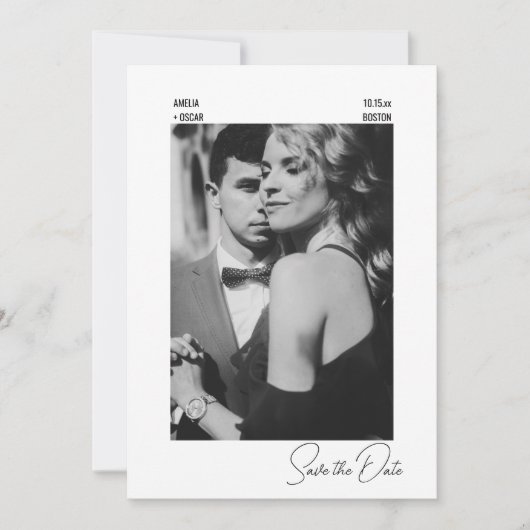 Elegant Modern Black White Contemporary Wedding Save The Date (Vorderseite)