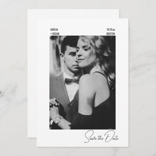 Elegant Modern Black White Contemporary Wedding Save The Date (Vorne/Hinten)