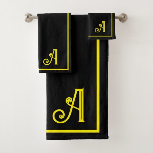 Elegant Modern black &yellow Monogram   Badhandtuch Set (Insitu)