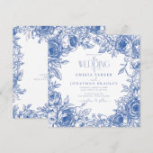 Elegant Modern Blue Florals Wedding Einladung (Vorne/Hinten)