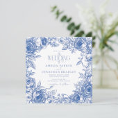 Elegant Modern Blue Florals Wedding Einladung (Stehend Vorderseite)