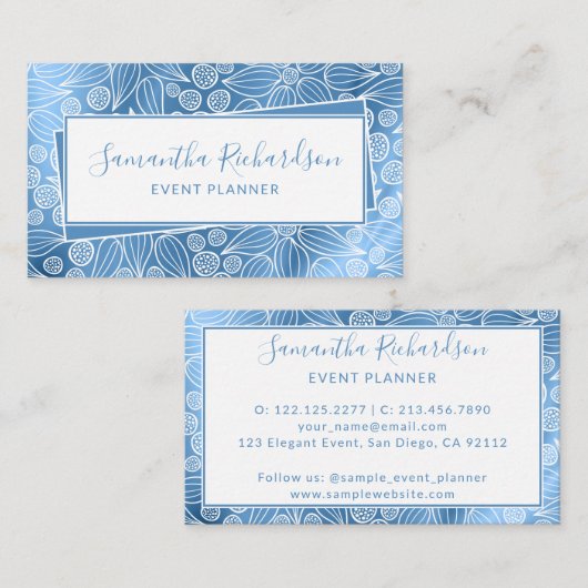 Elegant Modern Blue Girly Visitenkarte (Vorne/Hinten)