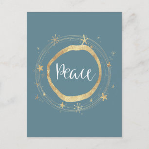 Elegant Modern Blue Gold Star Peace Feiertagspostkarte