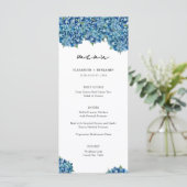  Elegant Modern Blue Hydrangeas Floral Wedding Menükarte (Stehend Vorderseite)