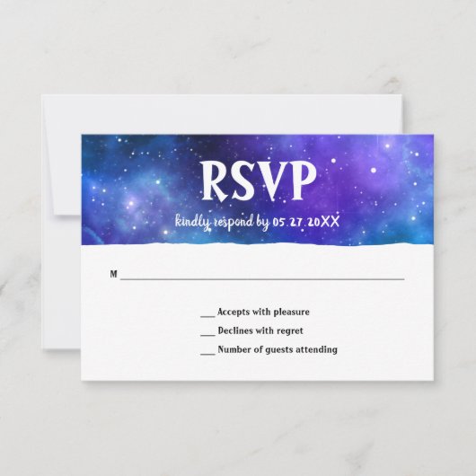 Elegant Modern Blue Lila Galaxy Bat Bar Mitzvah RSVP Karte (Vorderseite)