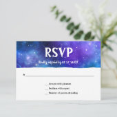 Elegant Modern Blue Lila Galaxy Bat Bar Mitzvah RSVP Karte (Stehend Vorderseite)