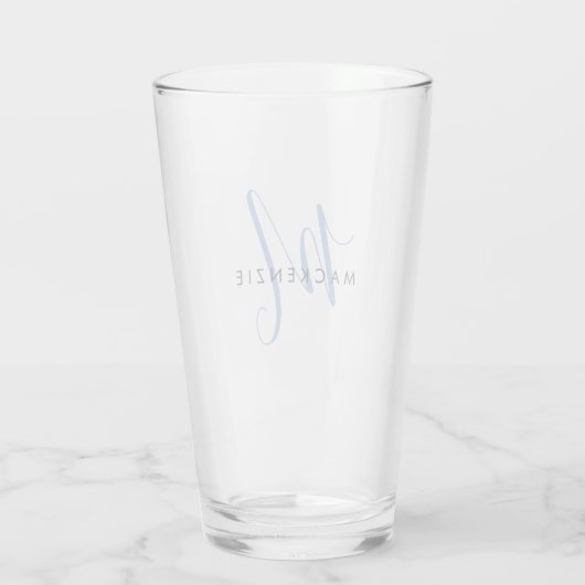 Elegant Modern Blue Script Monogram Glas (Rückseite)