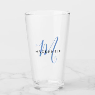 Elegant Modern Blue Script Monogram Glas