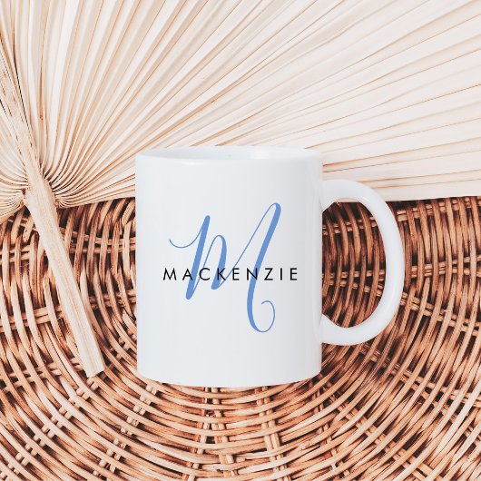Elegant Modern Blue Script Monogram Kaffeetasse