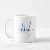 Elegant Modern Blue Script Monogram Kaffeetasse (Links)