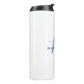 Elegant Modern Blue Script Monogram Thermosbecher (Nach links gedreht)