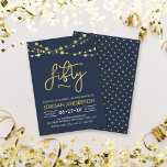 Elegant Modern Blue String of Lights 50. Geburtsta Einladung<br><div class="desc">Elegante 50. Geburtstagsfeier mit Lichterketten und dem Wort "50" in Imitat Gold vor dunkelblauem Hintergrund. Die Karte enthält ein passendes Muster auf der Rückseite. Karo andere passende Elemente hier https://www.zazzle.com/collections/strings_of_lights_faux_gold_celebration_collection-119311942951401241?rf=238364477188679314 Personalisieren Sie sie, indem Sie den Platzhalter-Text ersetzen, um Ihre Informationen hinzuzufügen. Für weitere Optionen klicken Sie auf die Schaltfläche "Anpassen"....</div>