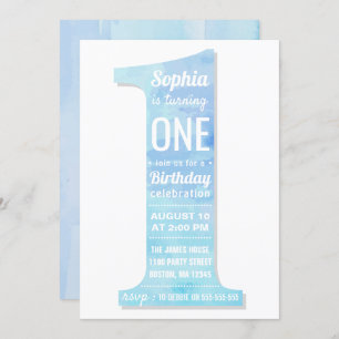 Elegant Modern Blue Watercolor Junge Erstgeburt Einladung