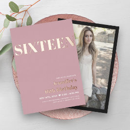 ELEGANT Modern Blush Pink Sweet 16 Typografie Folieneinladung