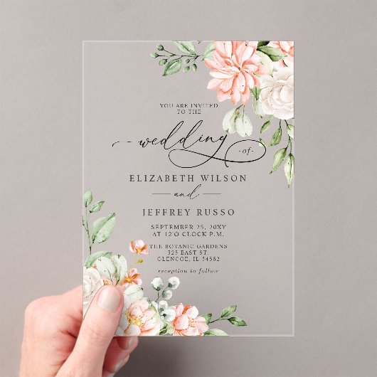 Elegant Modern Blush White Floral Wedding Acryleinladungen (Insitu (Handheld))
