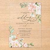 Elegant Modern Blush White Floral Wedding Acryleinladungen (Vorderseite)