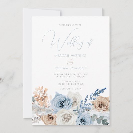 Elegant Modern Boho Blue Wedding Einladung (Vorderseite)