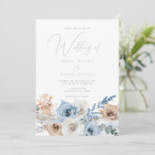 Elegant Modern Boho Blue Wedding Einladung (Stehend Vorderseite)