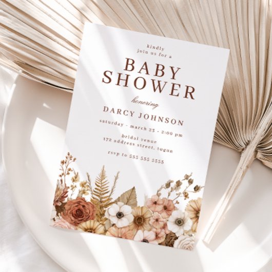 Elegant Modern Boho Floral Baby Shower Einladung