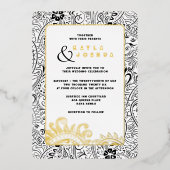 Elegant Modern Boho Schwarz-weiß Paisley Whimsical Folieneinladung (Vorderseite)