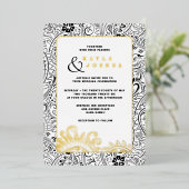 Elegant Modern Boho Schwarz-weiß Paisley Whimsical Folieneinladung (Stehend vorne)