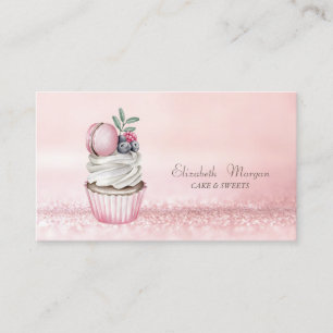 Elegant Modern Bokeh Watercolor Cupcake Macaron Visitenkarte