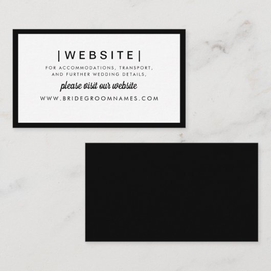 Elegant Modern Bold Black Stylish Wedding Website Begleitkarte (Vorne/Hinten)
