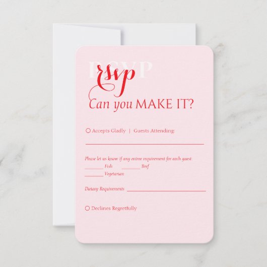 Elegant Modern Bold Red Pink Wedding RSVP Karte (Vorderseite)