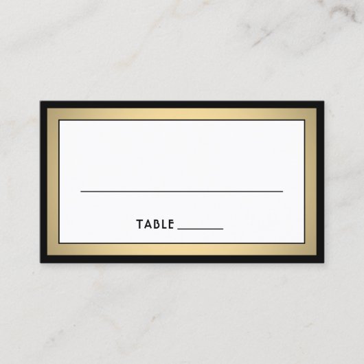 Elegant Modern Border Black, Gold & White Escort / Platzkarte (Vorderseite)