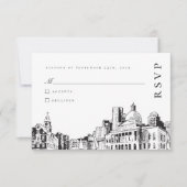Elegant Modern Boston Sketch New England Wedding RSVP Karte (Vorderseite)