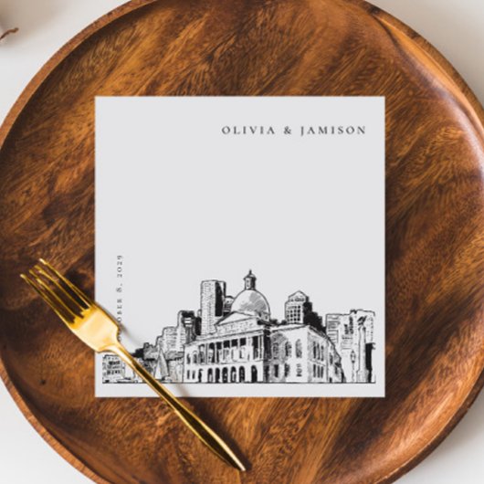Elegant Modern Boston Sketch New England Wedding Serviette