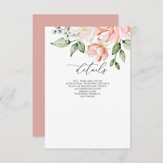 Elegant Modern Botanical Blush Floral Wedding Begleitkarte (Vorne/Hinten)
