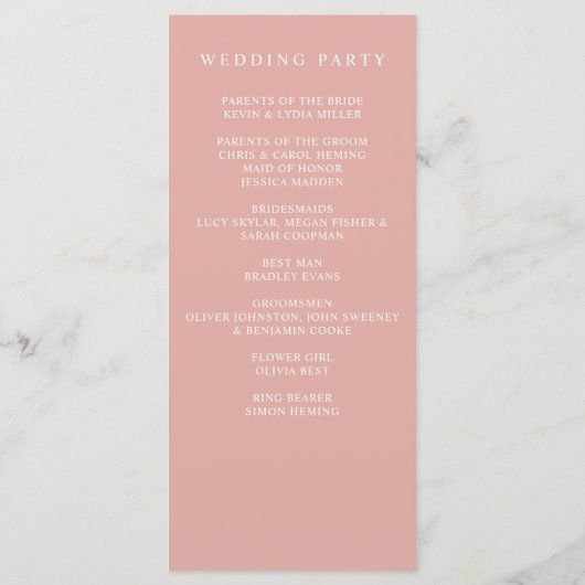 Elegant Modern Botanical Blush Pink Floral Wedding Programm (Rückseite)