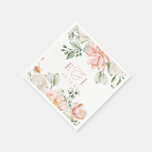 Elegant Modern Botanical Blush Pink Floral Wedding Serviette (Ecke)