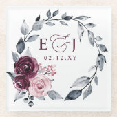 Elegant Modern Botanical Burgundy Floral Wedding Glasuntersetzer (Vorderseite)