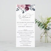 Elegant Modern Botanical Burgundy Floral Wedding Programm (Stehend Vorderseite)
