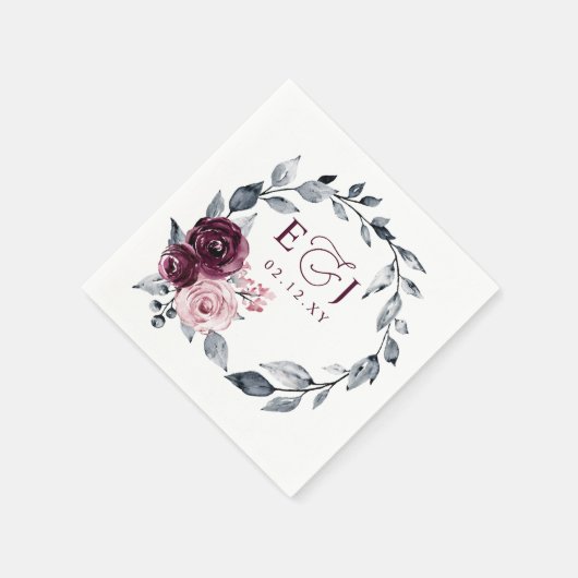 Elegant Modern Botanical Burgundy Floral Wedding Serviette (Ecke)