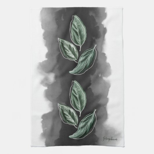 Elegant Modern Botanical Leaves Geschirrtuch (Vertikal)