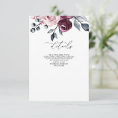 Elegant Modern Burgundy Floral Wedding Begleitkarte (Stehend Vorderseite)
