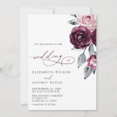 Elegant Modern Burgundy Floral Wedding Einladung (Vorderseite)