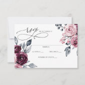 Elegant Modern Burgundy Floral Wedding RSVP Karte (Vorderseite)