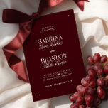 Elegant Modern Burgundy & Ivory Formal Wedding Einladung<br><div class="desc">Make a bold and timeless statement with this elegant maroon wedding invitation. Designed with a deep wine-red background and refined serif paired with graceful script typography, this template is perfect for formal weddings, evening receptions, or vineyard celebrations. The rich burgundy and ivory color palette creates a sophisticated atmosphere, while the...</div>