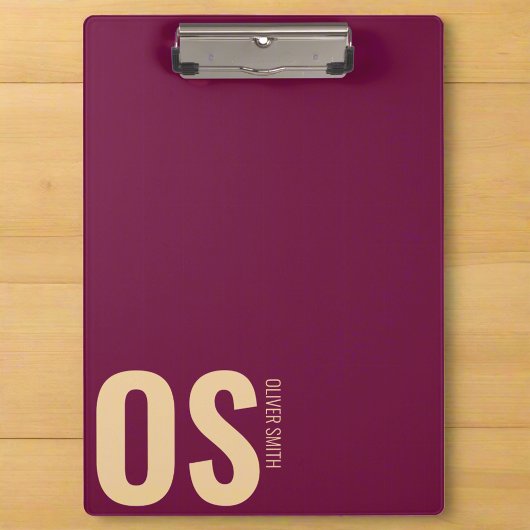 Elegant Modern Burgundy Monogram, Initial Script Klemmbrett